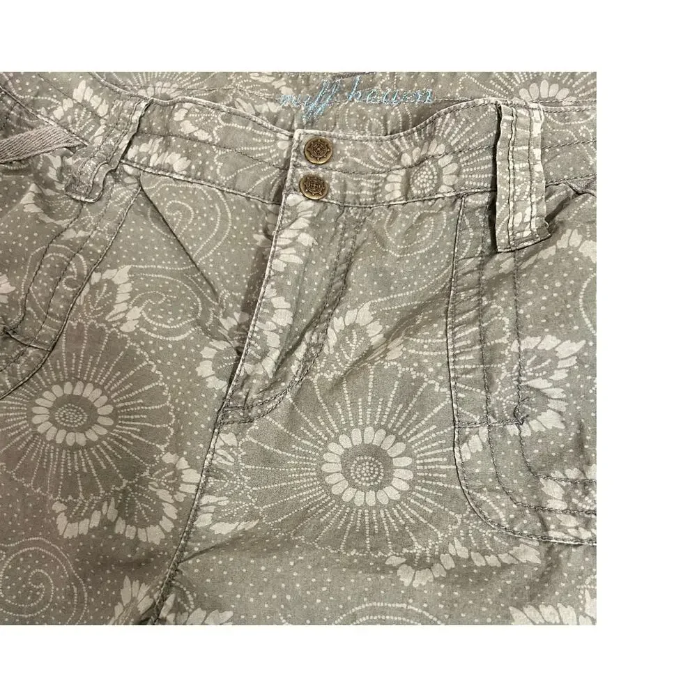 Ruff Hewn Womens Bermuda Shorts Floral Paisley Print Olive Green Cotton Y2K Boho